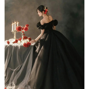 Helburn Strapless Black Tulle Ball Gown Wedding Dress For Photoshoots Vintage Fashion Evening Dress Natural Waistline - Product Image 4