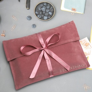 Custom Logo Printing Pink Velvet <strong>Envelope</strong> Pouch With Ribbon High End Luxury Faux Suede Handbag Wallet Cosmetic Packing Dust Bag - Product Image 3