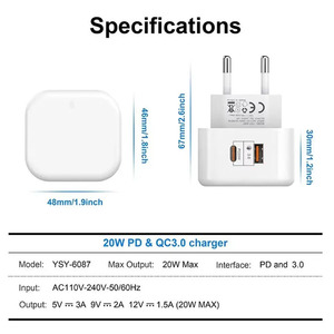 <span class=keywords><strong>Chargeur</strong></span> rapide 20W double port EU US UK USB C Plug PD USB Type C <span class=keywords><strong>Chargeur</strong></span> mural pour iPhone Android - Product Image 2