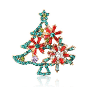Broche de árbol de Navidad con diamantes de imitación, con estrella en la parte superior y motivos florales, para solapa de abrigo de <span class=keywords><strong>hombre</strong></span> y mujer, 41x40mm, 3 colores - Product Image 1
