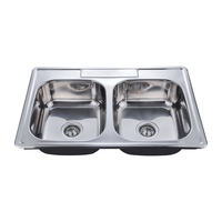 Évier de cuisine moderne en acier inoxydable à double bac, installation sur comptoir, robinet non intégré, bassin de lavage domestique pour cuisine