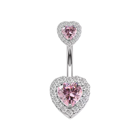 Anneau de nombril sexy en forme de cœur pêche en acier inoxydable avec strass en cristal incrusté, bijou de corps tendance, cadeau