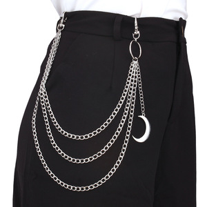 โซ่คาดเอวหลายชั้น จี้รูปพระจันทร์ สไตล์ฮิปฮอป สตรีทแฟชั่น โซ่เงินสำหรับคาดกางเกง เครื่องประดับสำหรับใส่ทุกวัน - Product Image 3