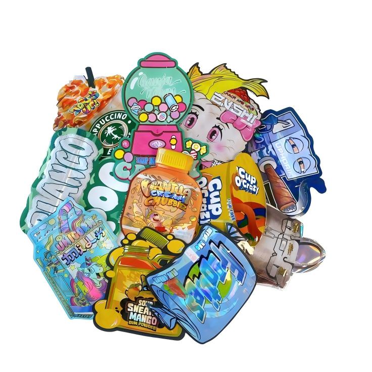 3.5 Gram Special Shape Mylar Bags Heat Seal Zipper Custom Die Cut Mylar Bags 3.5G 7G 14G 28G Mylar Bag With Window Box