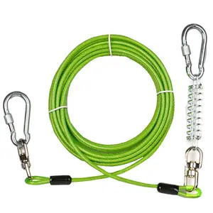 OEM Manufacture Easy to Tail Heavy Duty Extra Long 100 ft Coiled Dog Tie Out Cables with Locking Carabiners for big Dogs