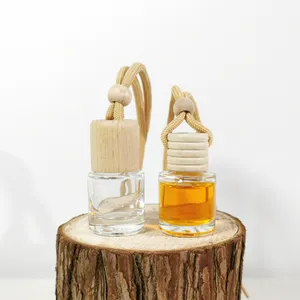 Car hanging air fresheners wooden cap aroma car perfume glass reed diffuser  bottle