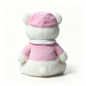 Customized Embroidered bear design on pink top,Soft fuzzy teddy bear with pink accents,Sitting pose dressed teddy bear plush - Product Image 3