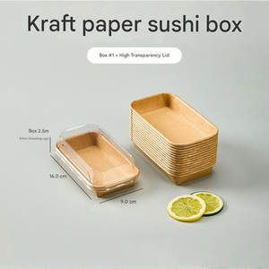 กล่องกระดาษคราฟท์ทรงสี่เหลี่ยมแบบใช้แล้วทิ้ง กันน้ำ เกรดอาหาร สำหรับใส่ซูชิ ของหวาน อาหารกลางวัน พร้อมฝาปิด - Product Image 6