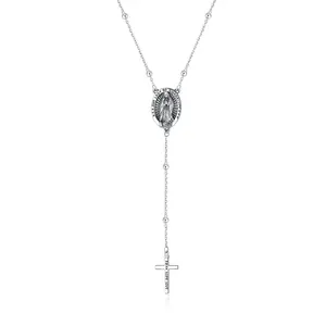 Moda tasarımı 925 ayar gümüş çapraz Y kolye ayarlanabilir zincir dini kolye kadınlar için