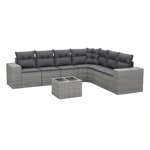 Juego de Sofás de Jardín de Ratán Gris con Patas Ajustables, Muebles de Exterior de 6 Plazas, Diseño Contemporáneo - Product Image 1