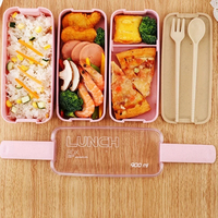 Kotak makan siang sedotan Jepang, peralatan portabel tiga lapis, kotak makan siang sekolah dasar gaya anak perempuan, kotak makan siang sedotan Jepang