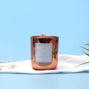 Bougie Harmonie Infusée de Cristaux 14 Oz en Cire de Soja, Aromathérapie, Pot Métallique avec Cristaux de Guérison en Agate de Feu pour Yoga et Méditation - Product Image 1