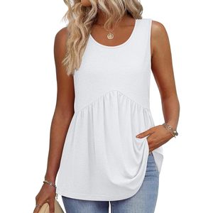 FOXA Womens Summer Tank <b>Top</b> Sleeveless Loose Fit Crew Neck <b>Flowy</b> Tunic Blouse 100% Cotton Breathable S-3XL - Product Image 2