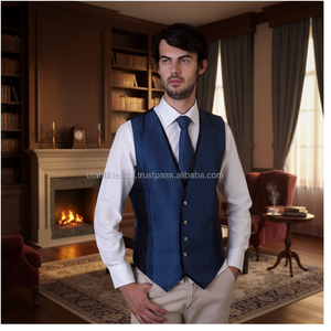 Navy Blue Men's Formal Autumn Custom Long Velour <b>Vest</b> - Product Image 3