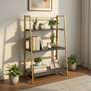 <span class=keywords><strong>Étagère</strong></span>s à 3 niveaux en placage de frêne pliables avec cadre en métal classique pour tout, du livre au verrerie, <span class=keywords><strong>étagère</strong></span>s de rangement - Product Image 4