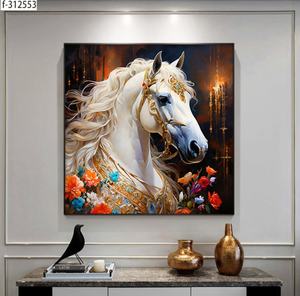 Lujo moderno flor <span class=keywords><strong>caballos</strong></span> blancos decoración del hogar para sala de estar dormitorio cuadrado gran tamaño animales cristal porcelana pintura - Product Image 3