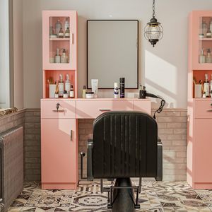 Barra de color para peluquería, equipos completos de salón, conjunto de belleza, paquetes de muebles, estación de salón de montaje en pared, espejo de tocador para maquillaje - Product Image 2