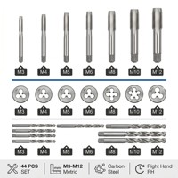 Kit de 44 pièces de tarauds et filières HSS en acier au carbone pour filetage métrique M3-M12 avec clé, pour atelier, réparation DIY, OEM