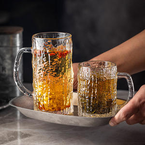 Tazas de cerveza de vidrio transparente con asas, 350 ml, gran capacidad, pared gruesa, para fiestas, hogar y oficina. - Product Image 1