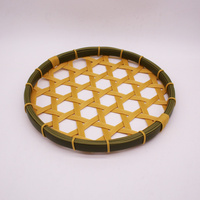 Panier rond en PP tissé, aspect bambou, qualité alimentaire, résistant à la moisissure, imperméable, durable, facile à nettoyer, pour comptoir de cuisine, utilisation pour les fruits