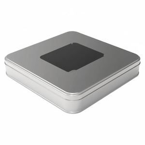 Square Metal Tin Box Window 2 Liter 215x215x40 mm Multipurpose Container for <b>Textile</b> Watch Stationery Promotional Gift <b>Packaging</b> - Product Image 2