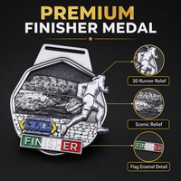 Médaille de marathon personnalisée 3D 2D en relief, en alliage de zinc argenté antique, pour la course sur sentier, récompense de finisseur, course sportive