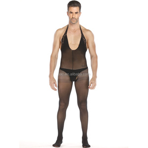 Wn190005 Mannelijke Lingerie Japanse Black Tank Tops Halter Open Jumpsuit Bodystockings Voor Mannen In Sexy Zijden Kousen - Product Image 2
