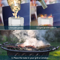 Fumoir à granulés de bois pour barbecue carré portable en acier inoxydable Tube de fumage à froid de 5 heures pour le camping et la cuisson Rôtissoire en métal