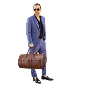 BSCI factory Custom Logo Vintage Travel <b>Overnight</b> <b>Bag</b> Suit Carry On Large Foldable Mens Leather Garment <b>Bag</b> Convertible Garment - Product Image 6