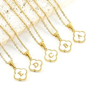 Wholesale Hot selling stainless steel shell 18k gold letter m pendant A-Z initail charm necklace women jewelry