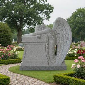 Traditional Kneeling Angel <b>Memorial</b> Statue Great Grey (G614) Granite 36 Inches Tall for Outdoor Use - Product Image 1