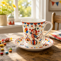 Ensemble tasse et soucoupe en porcelaine peintes à la main, motif clown de cirque, mignon, style vintage, pour café, thé, décoration de table, vaisselle