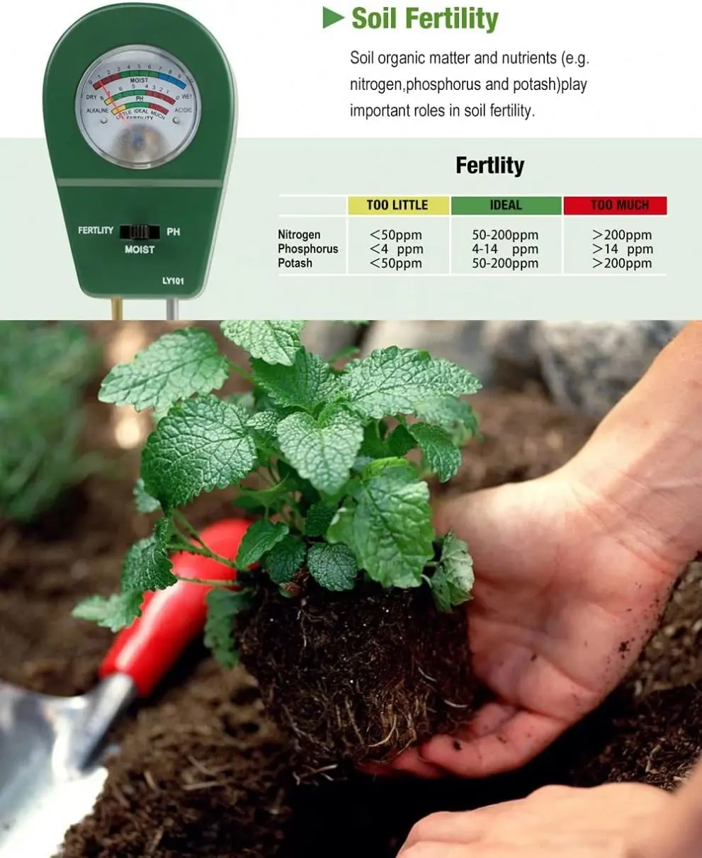 NEWEST Fertility Meter Gardening Tools 3 in 1 Soil PH Meter Fertility Tester Soil Fertility Meter Acidity Meter