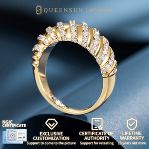 Bague de luxe en or jaune massif 18 carats avec diamant de laboratoire DE VS, design <span class=keywords><strong>croissant</strong></span> torsadé, bande côtelée diagonale, pour femme - Product Image 3