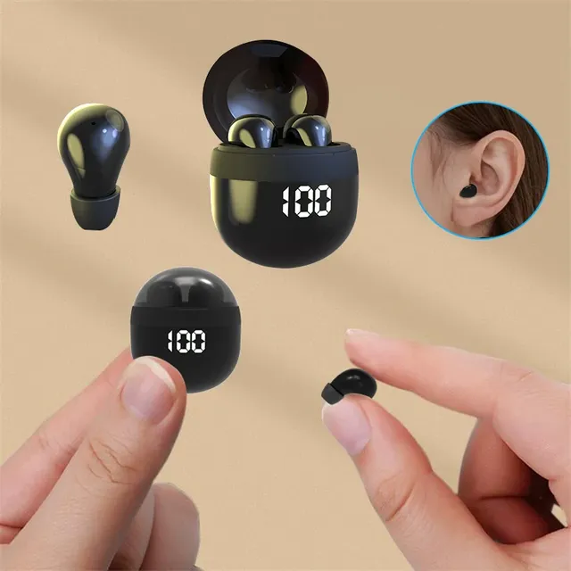 SK18 Mini Wireless Bt 5.3 Earbuds Invisible In-Ear Headphones LED Digital Display Noise Reduction Sleep Earphones with Mic