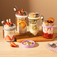 Gobelet portable pour overnight oats avec couvercle et cuillère, gobelet pour smoothie petit-déjeuner, bol à yaourt, gobelet à céréales, boîte bento pour fruits