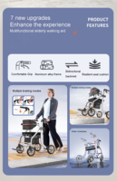 Aide à la marche pour les personnes âgées, chariot de marche auxiliaire spécial, fauteuil roulant pour les personnes âgées, en aluminium pouvant être poussé et utilisé pour s'asseoir