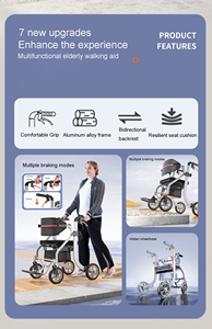 Aide à la marche pour les personnes âgées, chariot de marche auxiliaire spécial, <span class=keywords><strong>fauteuil</strong></span> <span class=keywords><strong>roulant</strong></span> pour les personnes âgées, en aluminium pouvant être poussé et utilisé pour s'asseoir - Product Image 5
