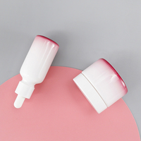 Ensemble d'emballage pour soins de la peau : Flacon compte-gouttes Boston 30ml 50g à fond rose dégradé et pot à crème à paroi droite assorti, pour essence et hydratant
