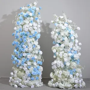 Wedding Cake Tower Decoration Blue Theme Artificial Roses Window Showroom Guide Flower Arch Cowl With Flower Row