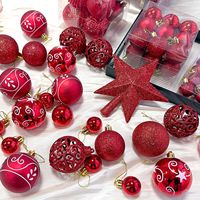 Boules de Noël en plastique creuses peintes, ensemble de 101 pièces en coffret cadeau avec étoiles scintillantes pour le sommet de l'arbre