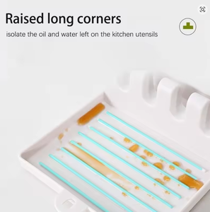 Estante de Cocina Multifuncional de Plástico con Espátula, Cuchara y Tapa, con Tapete Antideslizante, Gancho <span class=keywords><strong>para</strong></span> Ollas y Soporte de Pared - Product Image 6