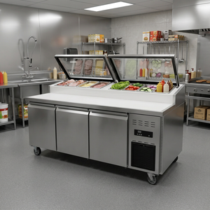 Réfrigérateur commercial Saladette avec couvercle vitré battant, table de préparation réfrigérée pour sandwichs et pizzas, pour restaurant, traiteur et cuisine - Product Image 1