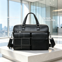 Porte-documents de luxe classique pour homme, grande capacité, multi-poches, portable, en cuir véritable, pour le bureau et les affaires