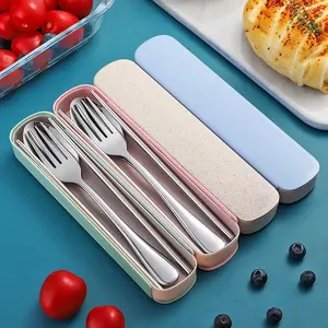 Bulk Camping Metal Silver Dessert Spoon Fork And Chopsticks Besteck Eating Utensil Set Travel Cutlery Set In Pouch/Case