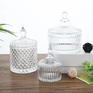 新设计透明玻璃蜡烛罐带玻璃盖的空容器，用于带帽礼品工艺