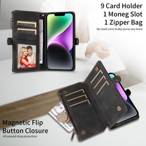 PU cuero Flip Wallet cremallera ranura para tarjeta diseño fundas de teléfono móvil para iPhone 17 16 15 Plus 14 Pro 12 <span class=keywords><strong>13</strong></span> <span class=keywords><strong>Mini</strong></span> nueva Funda de cuero - Product Image 3