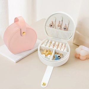 Boîte de rangement portable pour bijoux EVERWIN, ronde, avec fermeture à pression, jolie boîte de voyage pour bagues, boucles d'oreilles, colliers - Product Image 3