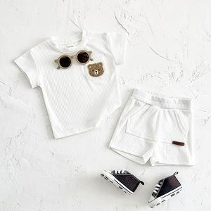 Set pakaian musim panas anak laki-laki, baju olahraga beruang 2 potong, baju celana pendek kaus balita perempuan bersirkulasi - Product Image 6