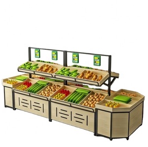 Expositores de frutas y verduras duraderos de hierro y madera para supermercados - Product Image 3